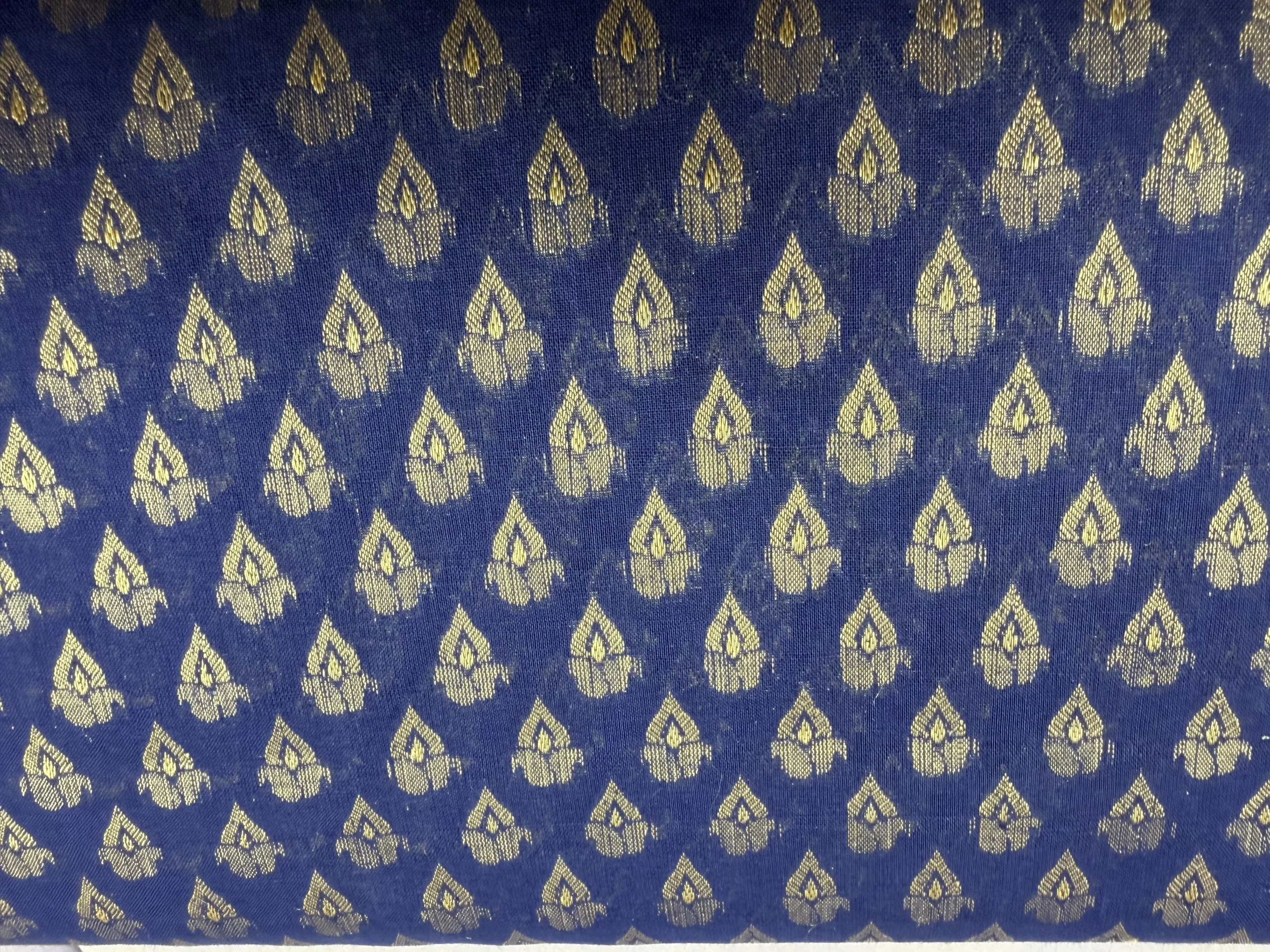 Royal Indigo Blue Pure Cotton Kurta Fabric with Golden Buti Print – Premium Unstitched Festive Wear Material for Men