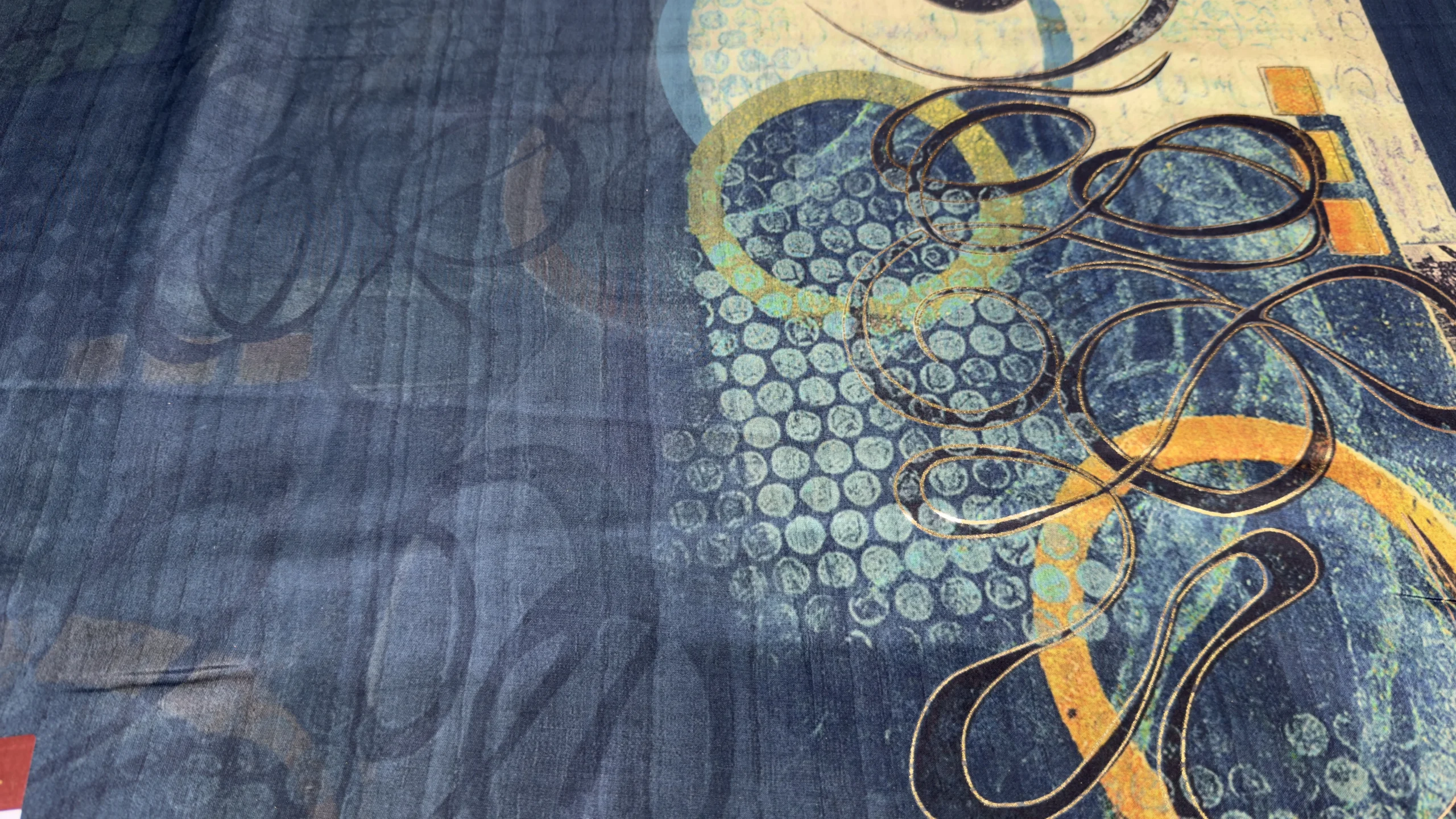 Midnight Teal Blue Cotton Kurta Fabric in Pure Cotton with Artistic Festive Print – Unstitched Kurta Material for Men