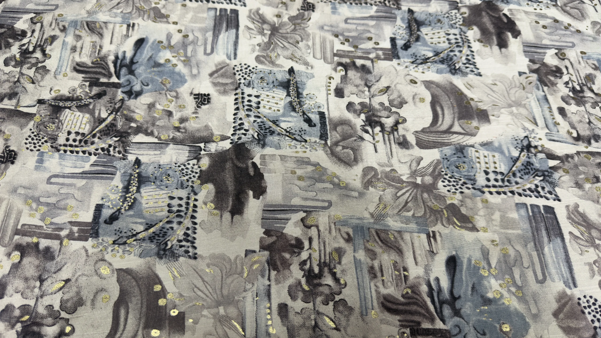 Mocha Brown Cotton Kurta Fabric with Artistic Print and Gold Detailing – Premium Unstitched Kurta Material for Men