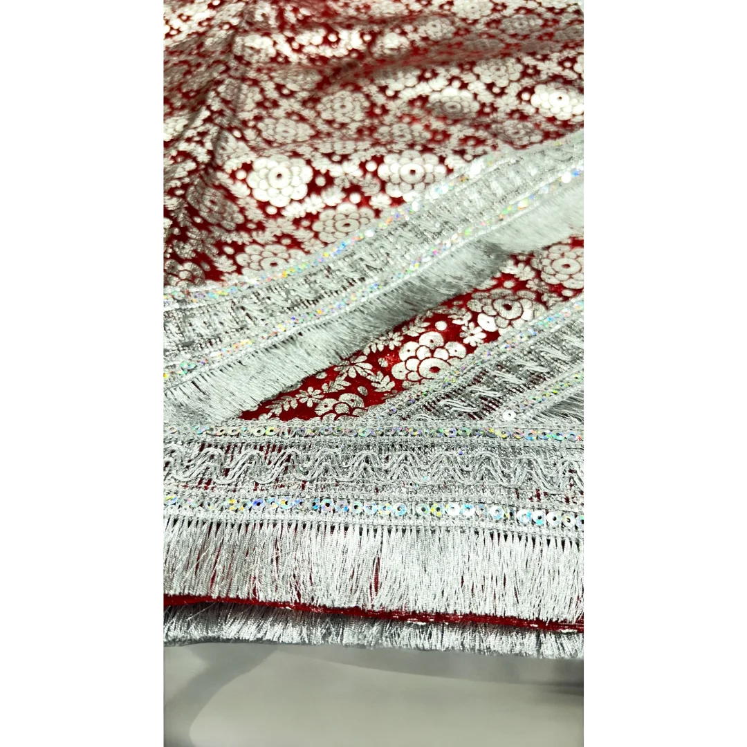 Maroon and Silver Chhaapa Saree