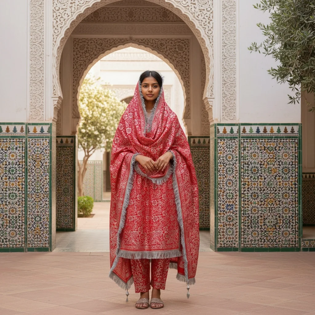 Maroon Tabbaq Chhaapa Sharara/Garara