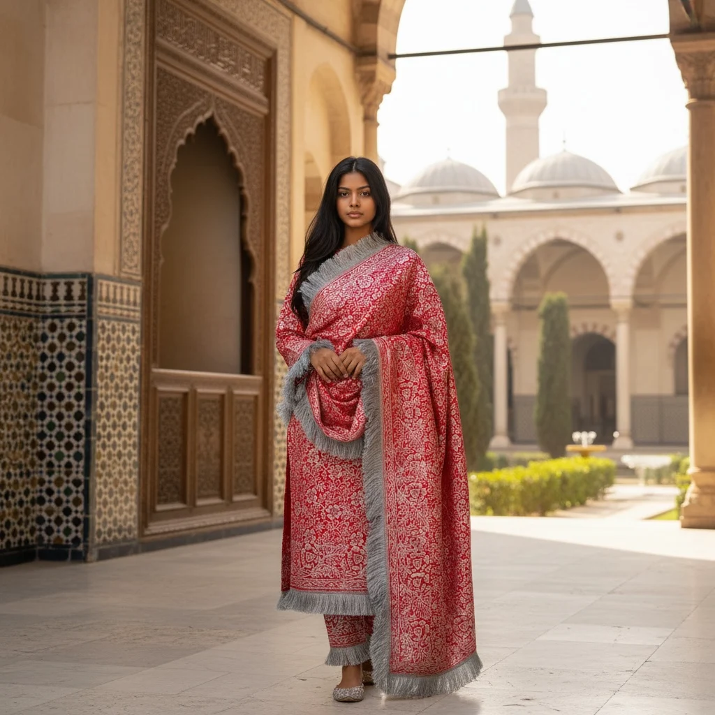 Maroon Tabbaq Chhaapa Sharara/Garara