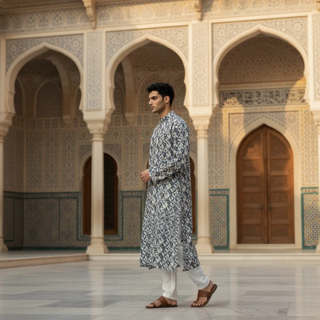 Unstitched Turkish Linen Printed Kurta for Men
