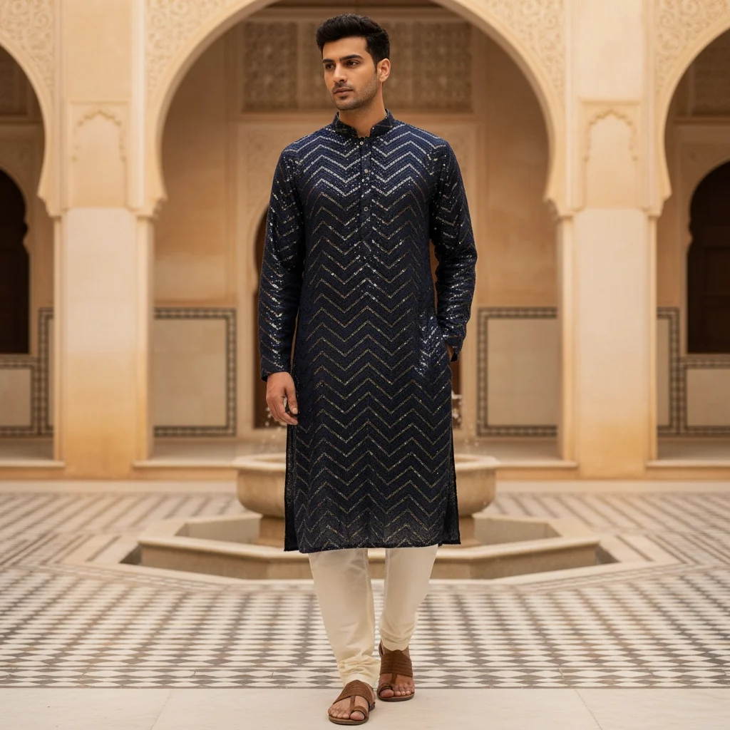 Unstitched Black Rayon Sequin Kurta