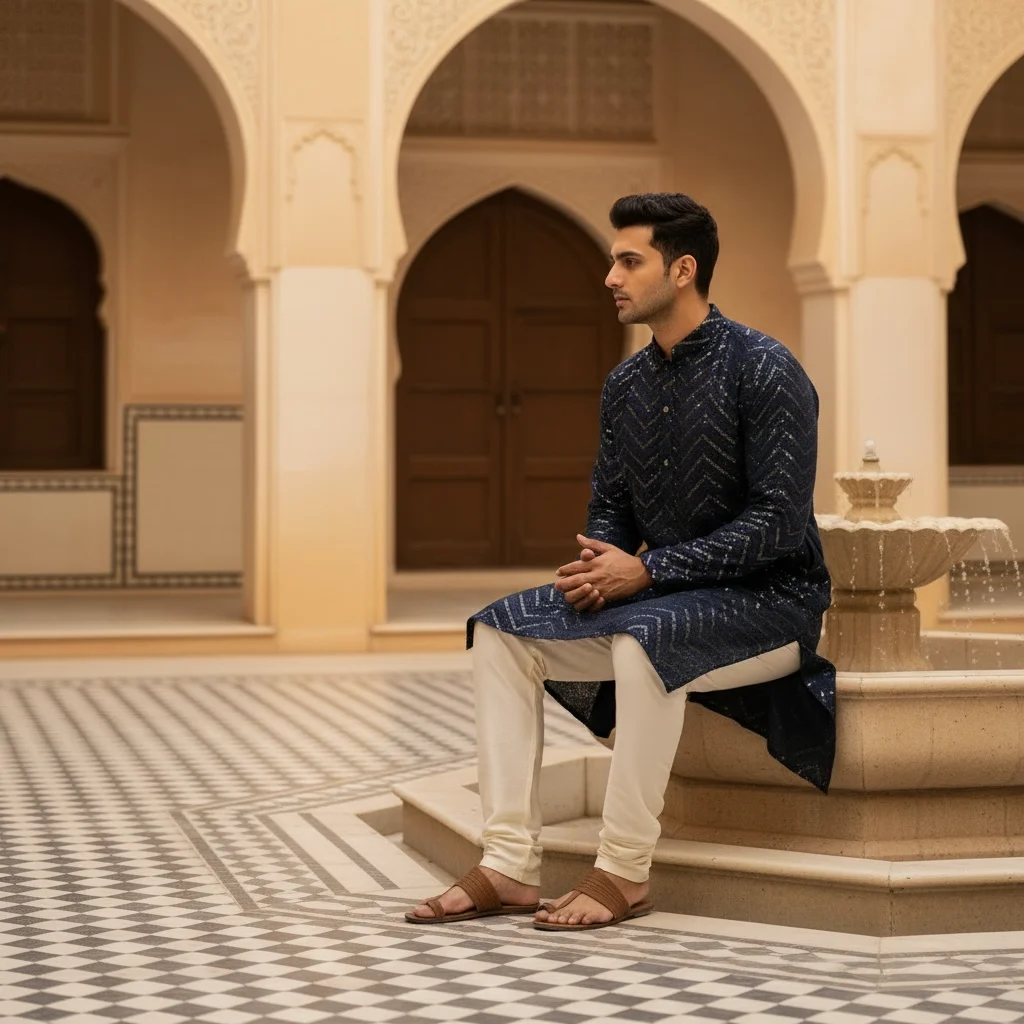 Unstitched Black Rayon Sequin Kurta