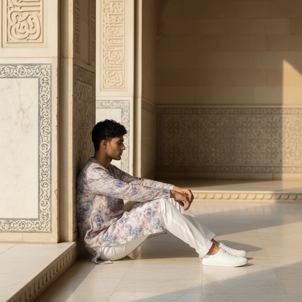 cotton silk chikankari kurta fabric for men