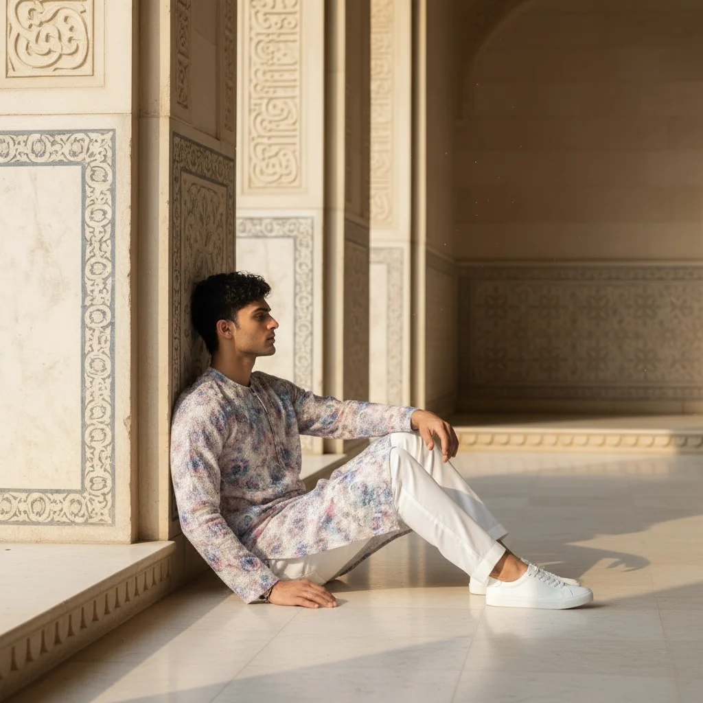 cotton silk chikankari kurta fabric for men