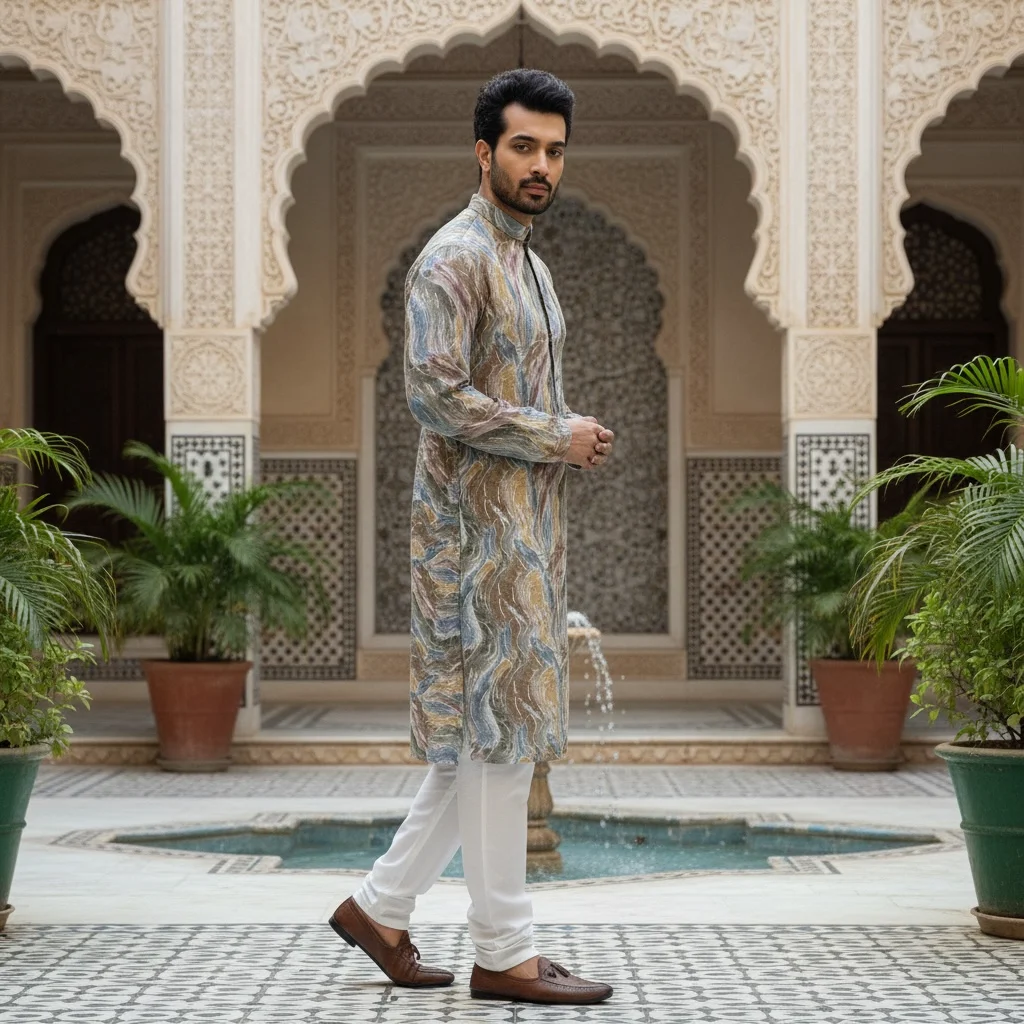 Ocean Sage Cotton Kurta Fabric