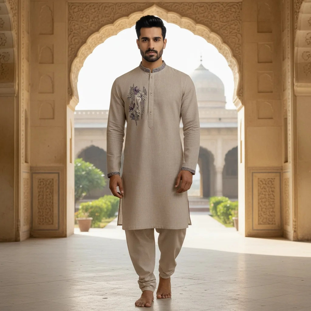 Sand Beige Cotton Linen Kurta Fabric