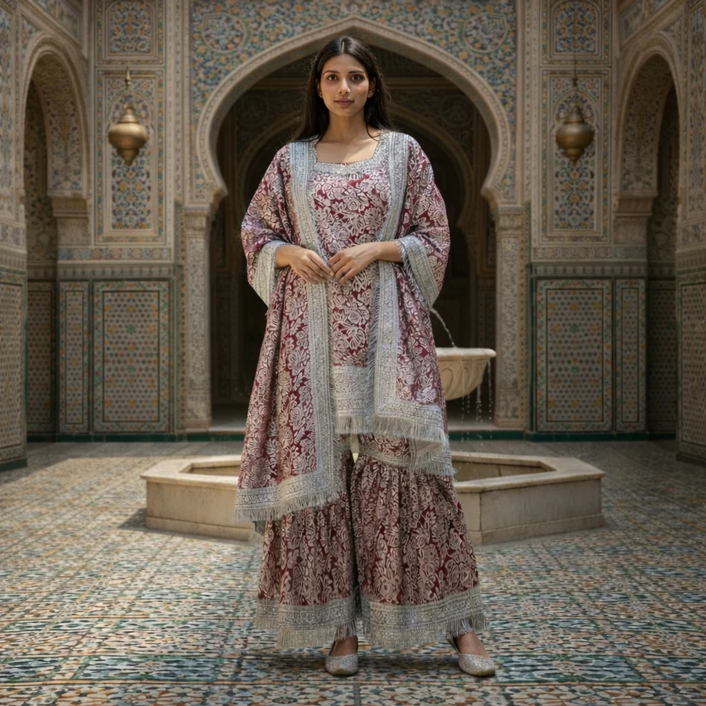 Maroon Net Chhaapa Sharara