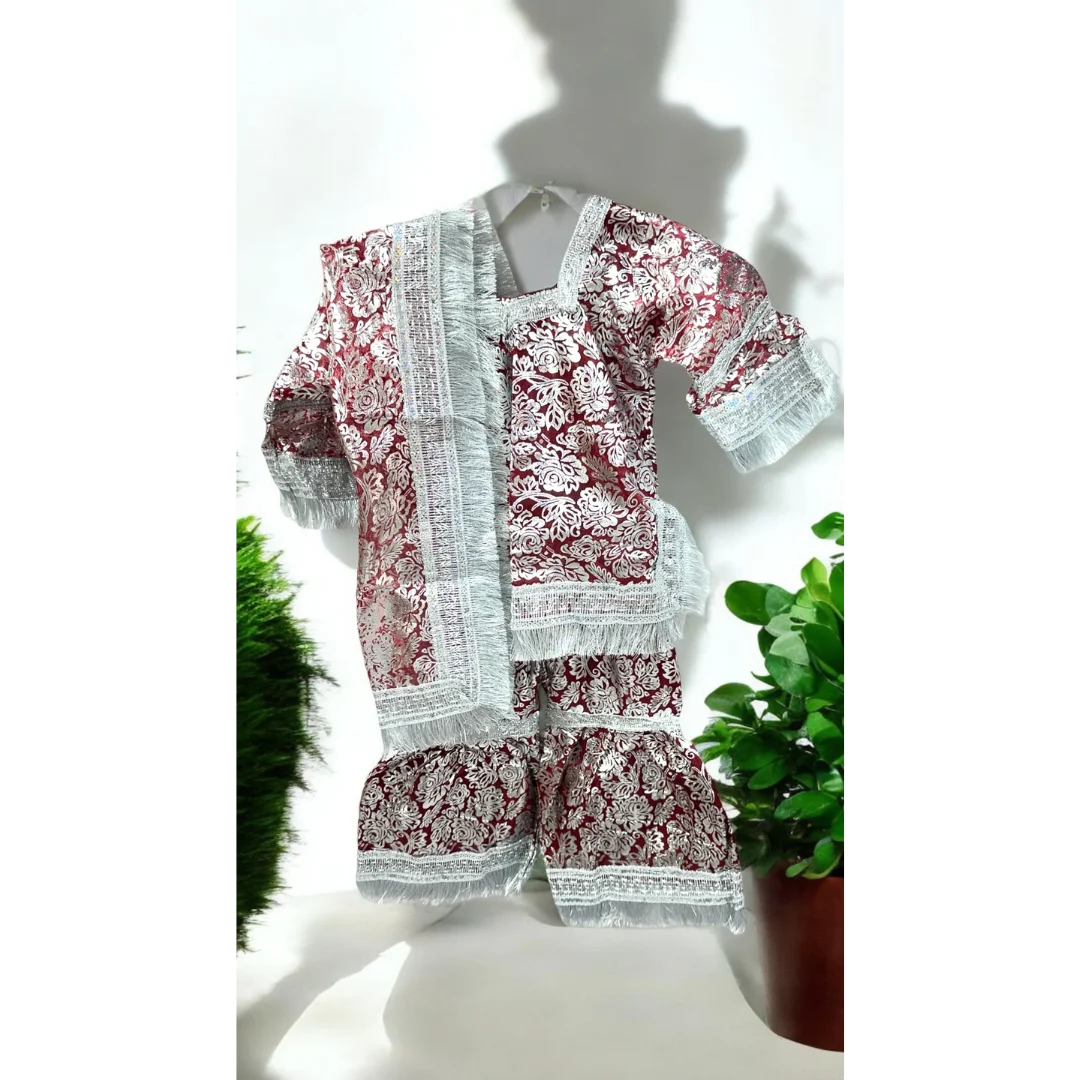 Baby Maroon Net Chhaapa Sharara