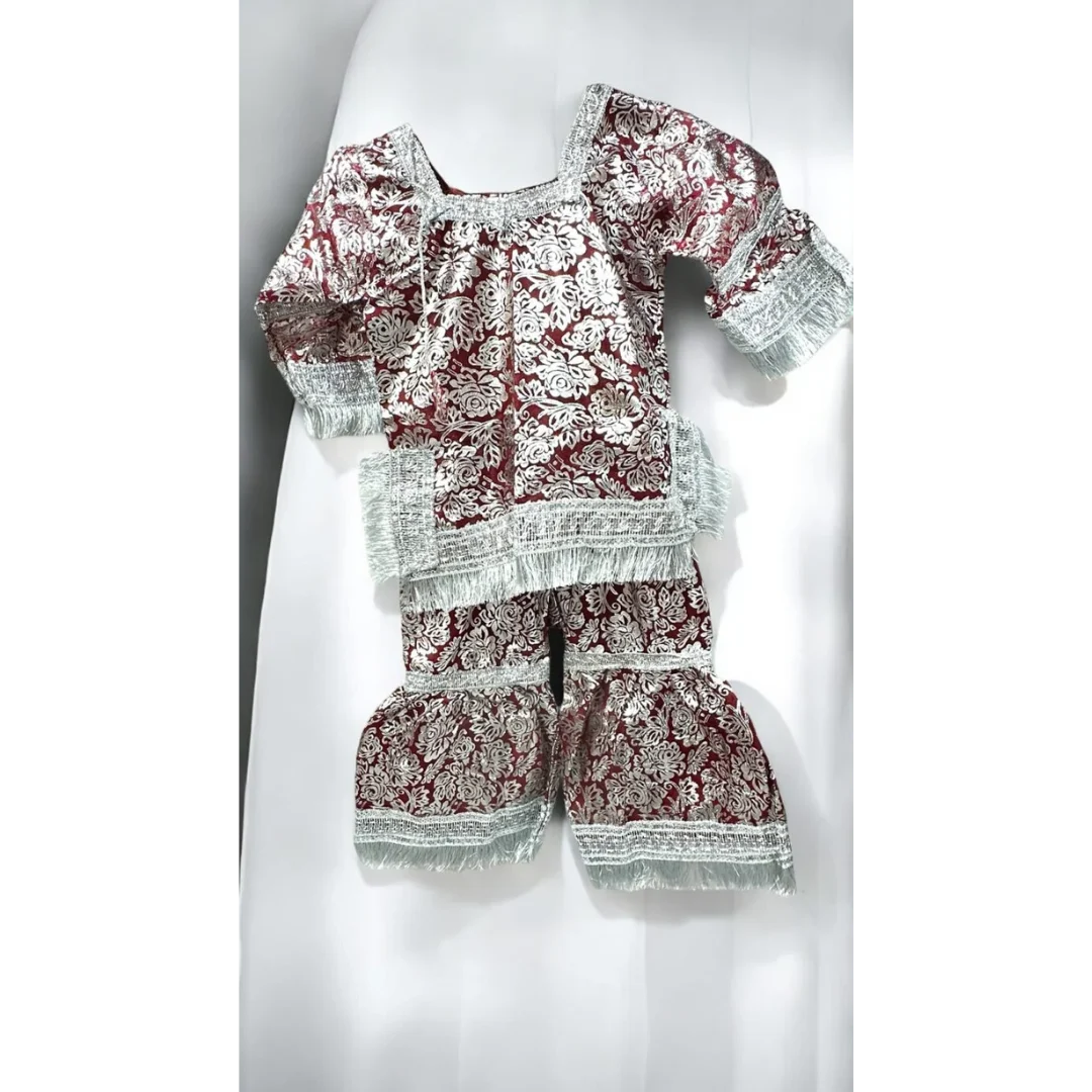 Baby Maroon Net Chhaapa Sharara 3