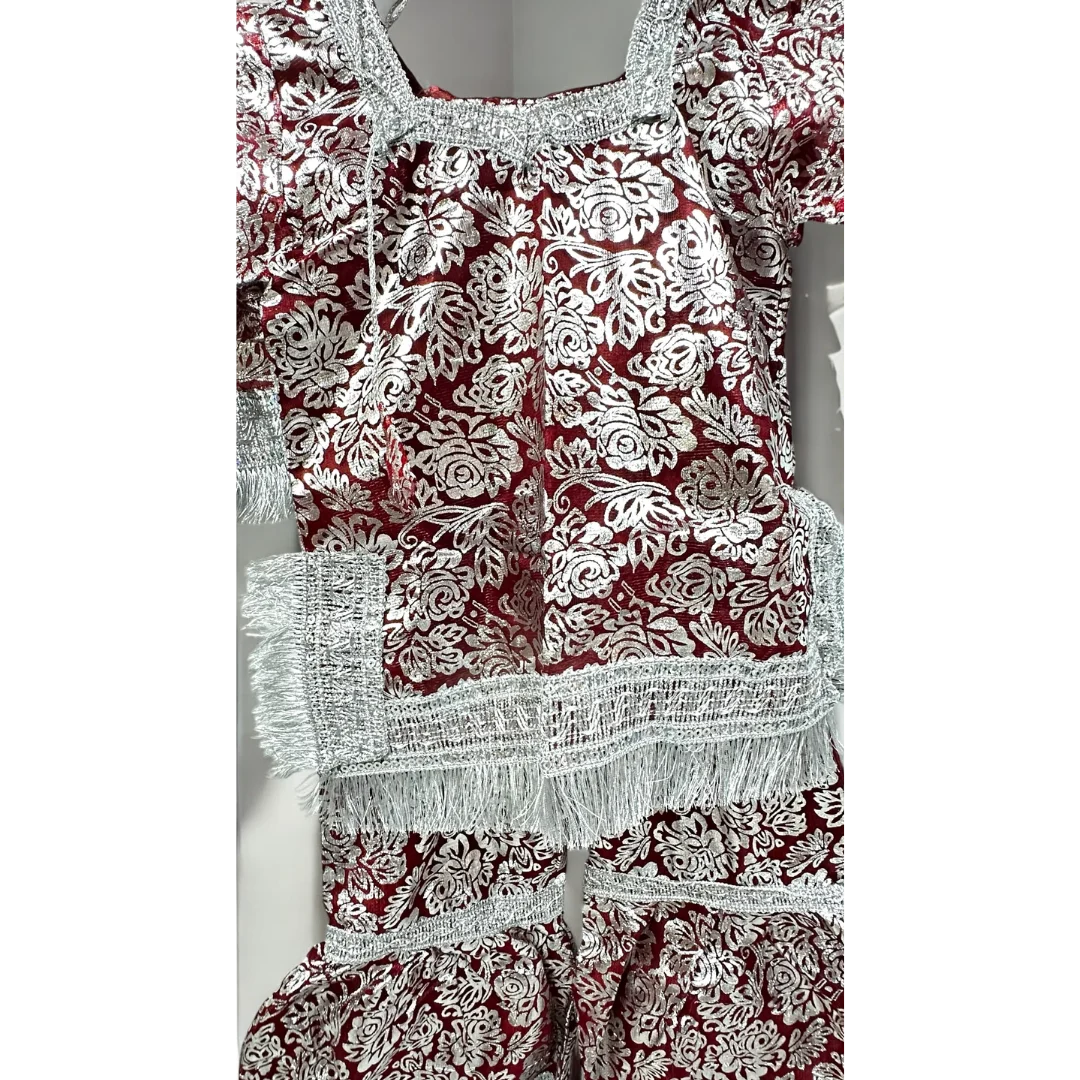 Baby Maroon Net Chhaapa Sharara 4