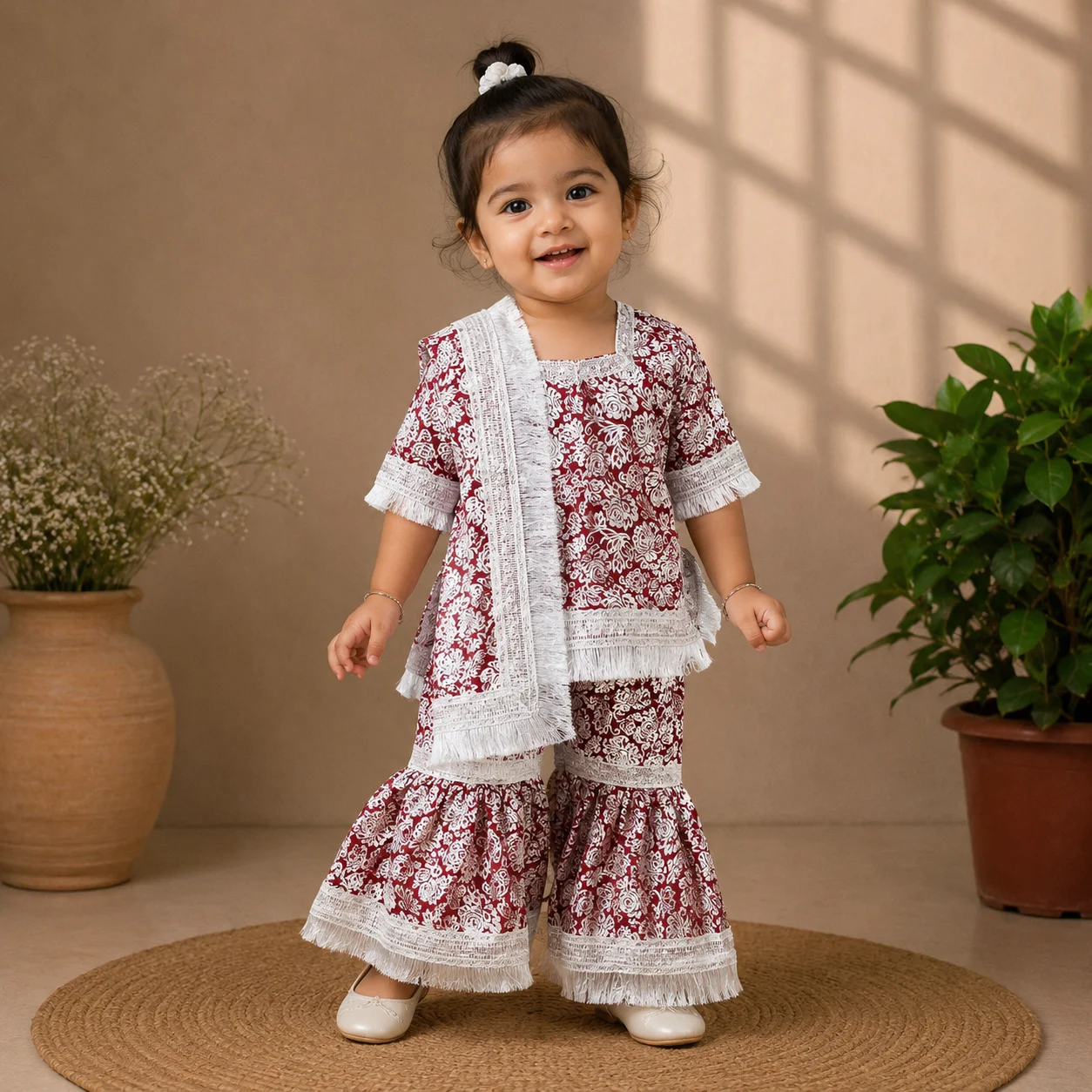 Baby Maroon Net Chhaapa Sharara