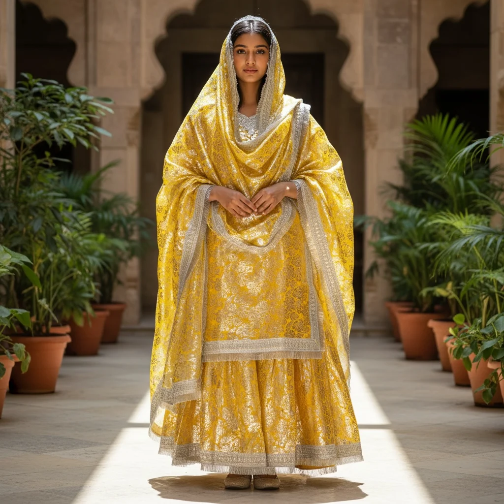 Yellow Net Chhaapa Sharara For Haldi