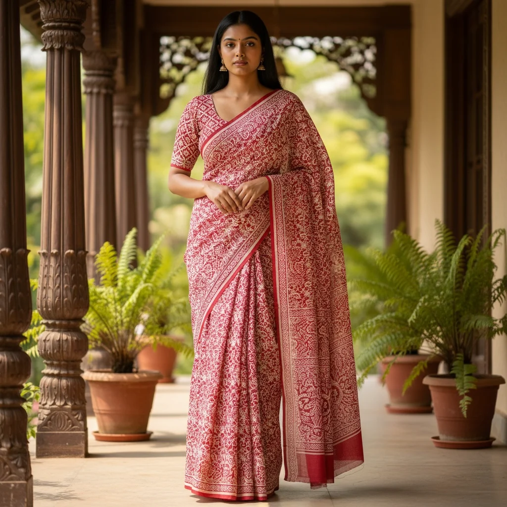 Red Tabbaq Chhaapa Saree