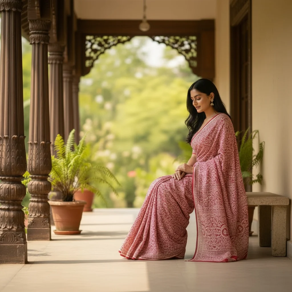 Red Tabbaq Chhaapa Saree