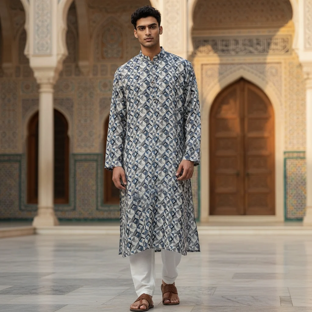 Unstitched Turkish Linen Printed Kurta for Men
