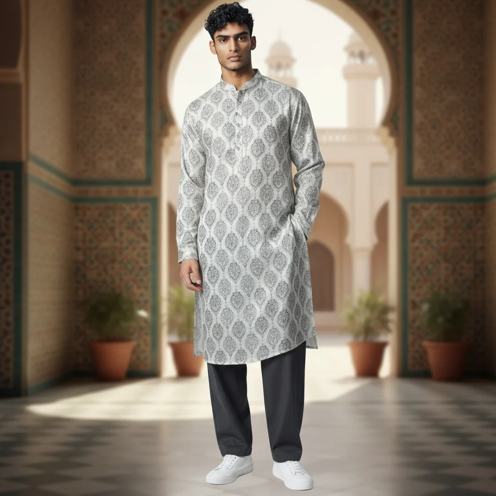 jacquard kurta fabric for men festive wear
