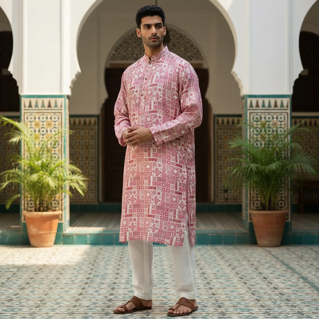 cotton silk printed kurta for men