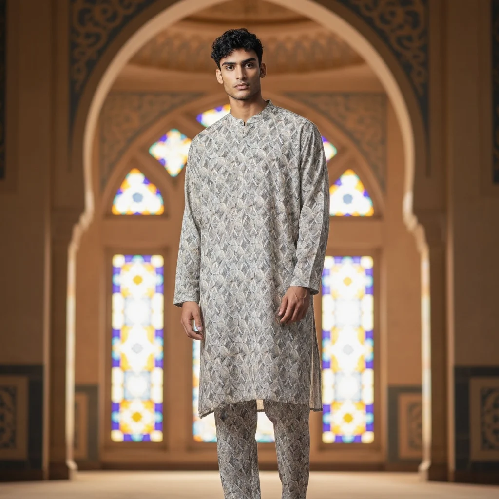 Mist Grey Cotton Silk Chikankari Print