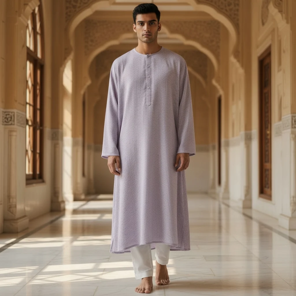 cotton zari strip kurta fabric