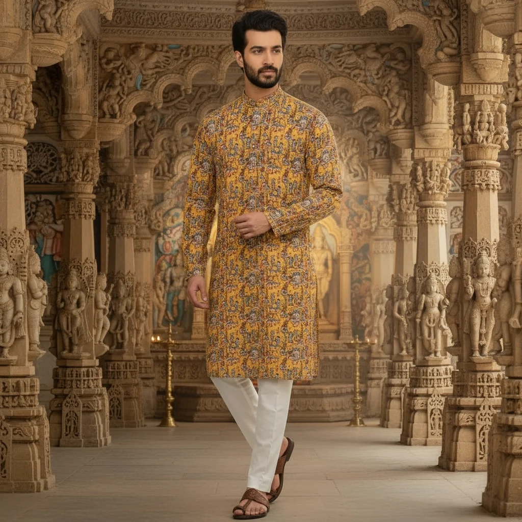 Holi Puja Cotton Silk Kurta Fabric