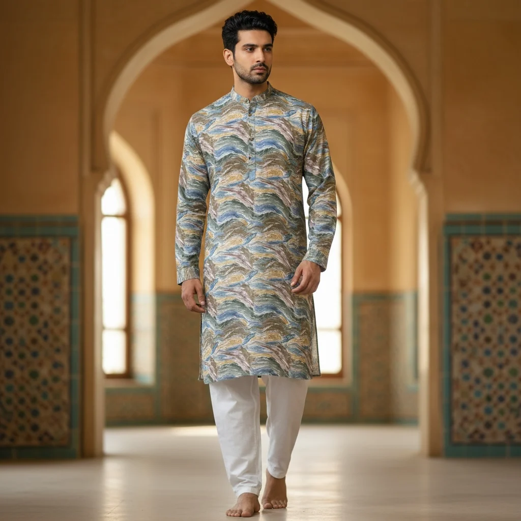 Ocean Sage Cotton Kurta Fabric