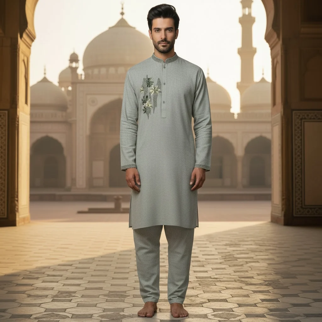 Sage Green Cotton Linen Kurta Pyjama Fabric