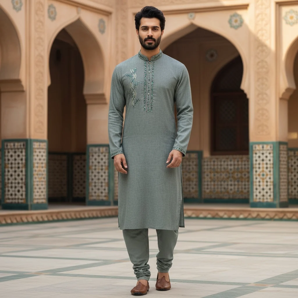 Dusty Olive Green Cotton Linen Kurta Fabric