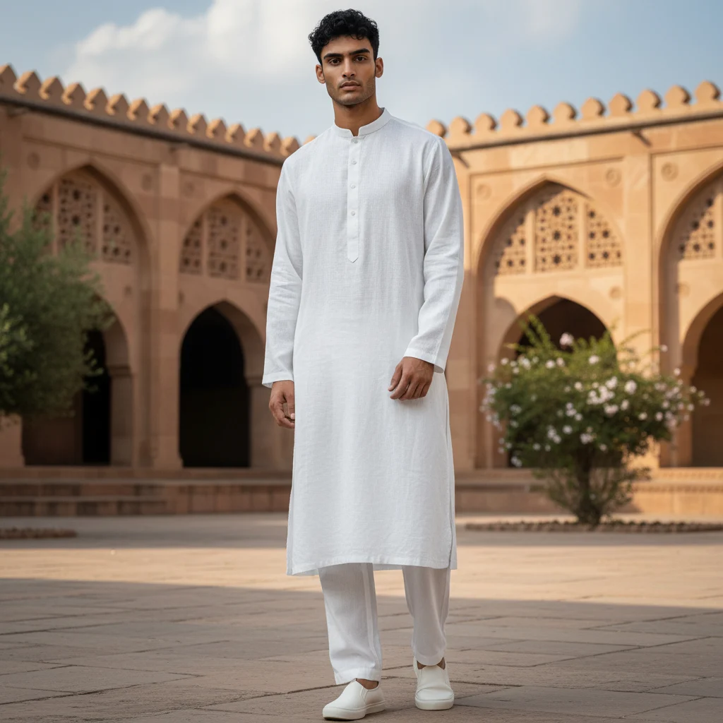 Linen Slub Unstitched Pathani Dress Fabric